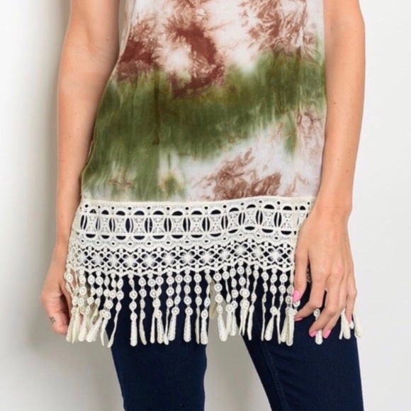 LAST//OLIVE TIE DYE FRINGE TANK TOP - Picture 5 of 10